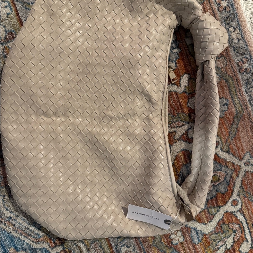 Anthropologie Cream Woven Hobo Bag